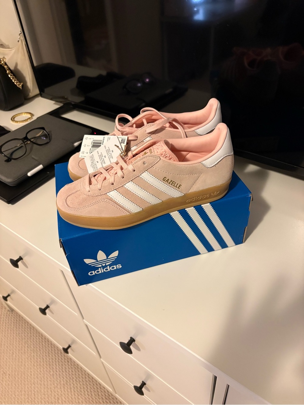 adidas Pink Suede Gazelle Sneakers with White Stripes - Picture 2 of 4